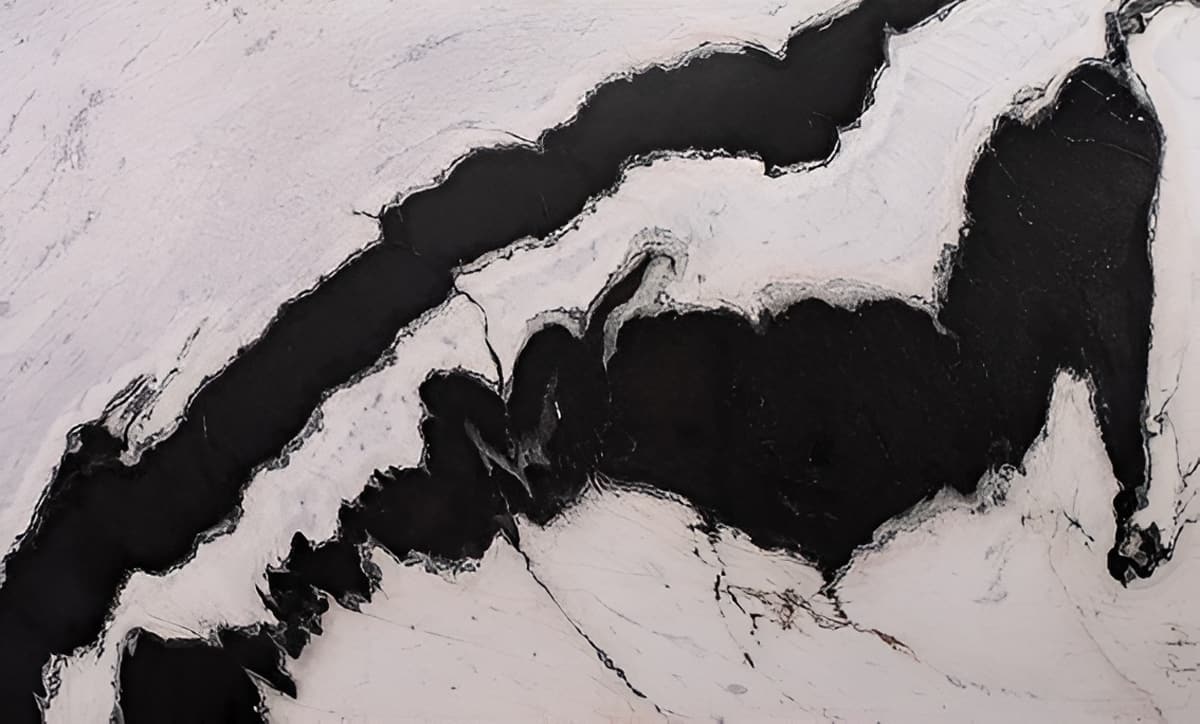 Dalmata quartzite with a black river vein across a white field